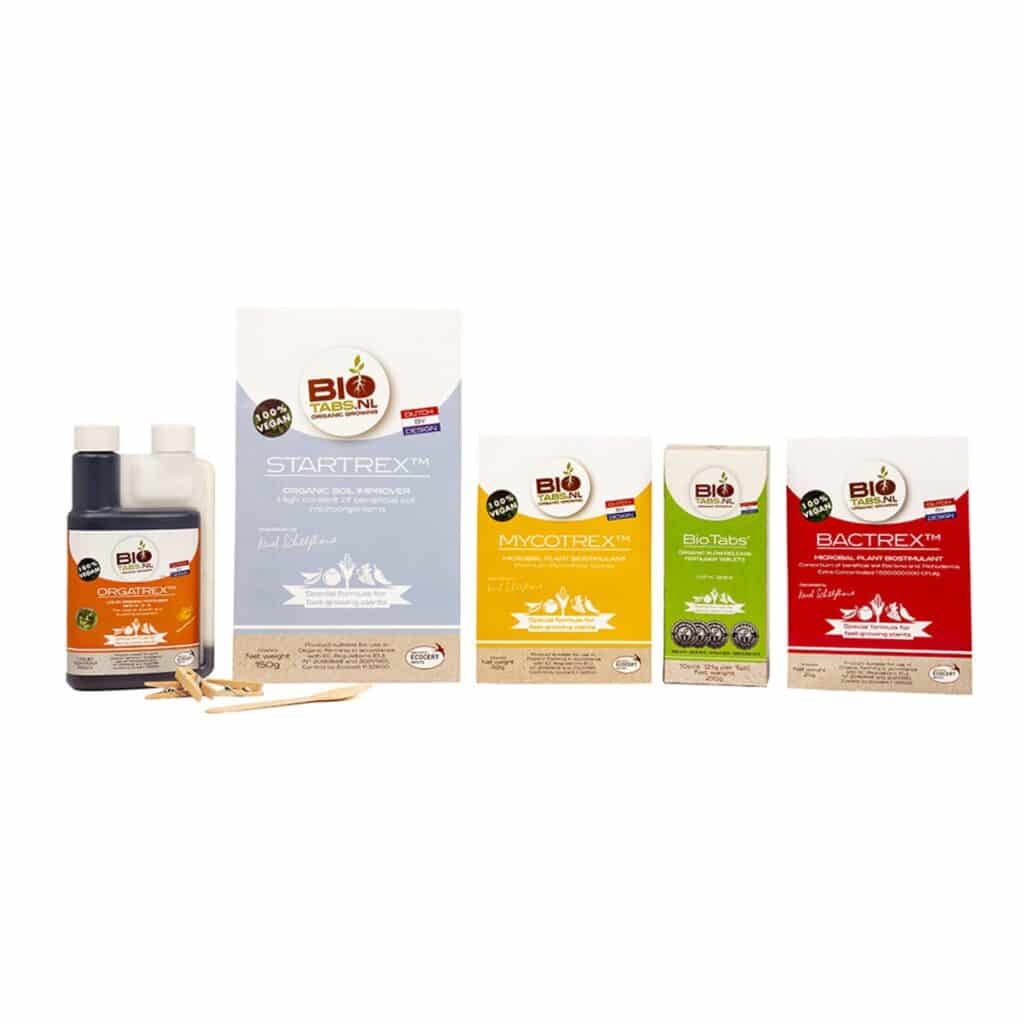 BioTabs Startpakke produkter. Orgatrex, startrex, mycotrex, biotabs, bactrex